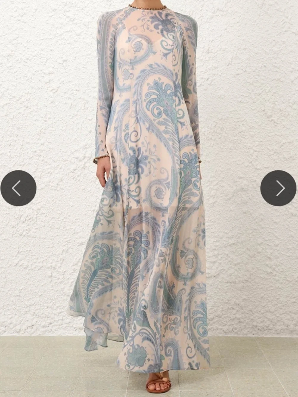 Zimmermann Cream and Light Blue Paisley Long-Sleeve Maxi Dress - Picture 9 of 13